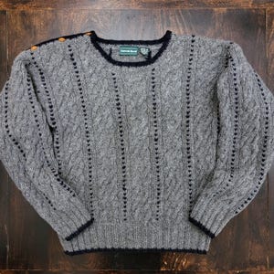 Vintage 90&#39;s Carroll Reed Cable Knit Sweater Shetland Wool Grey Women&#39;s S