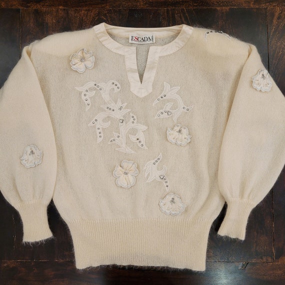 Vintage 80's Escada mohair sweater with floral em… - image 1