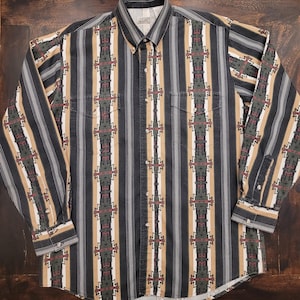 Vintage 1990 Express Reiter Azteken Print Westernhemd Herren L