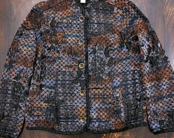 Vintage Tapestry Embroidered/Brocade Jacket Floral Pattern Women&#39;s L