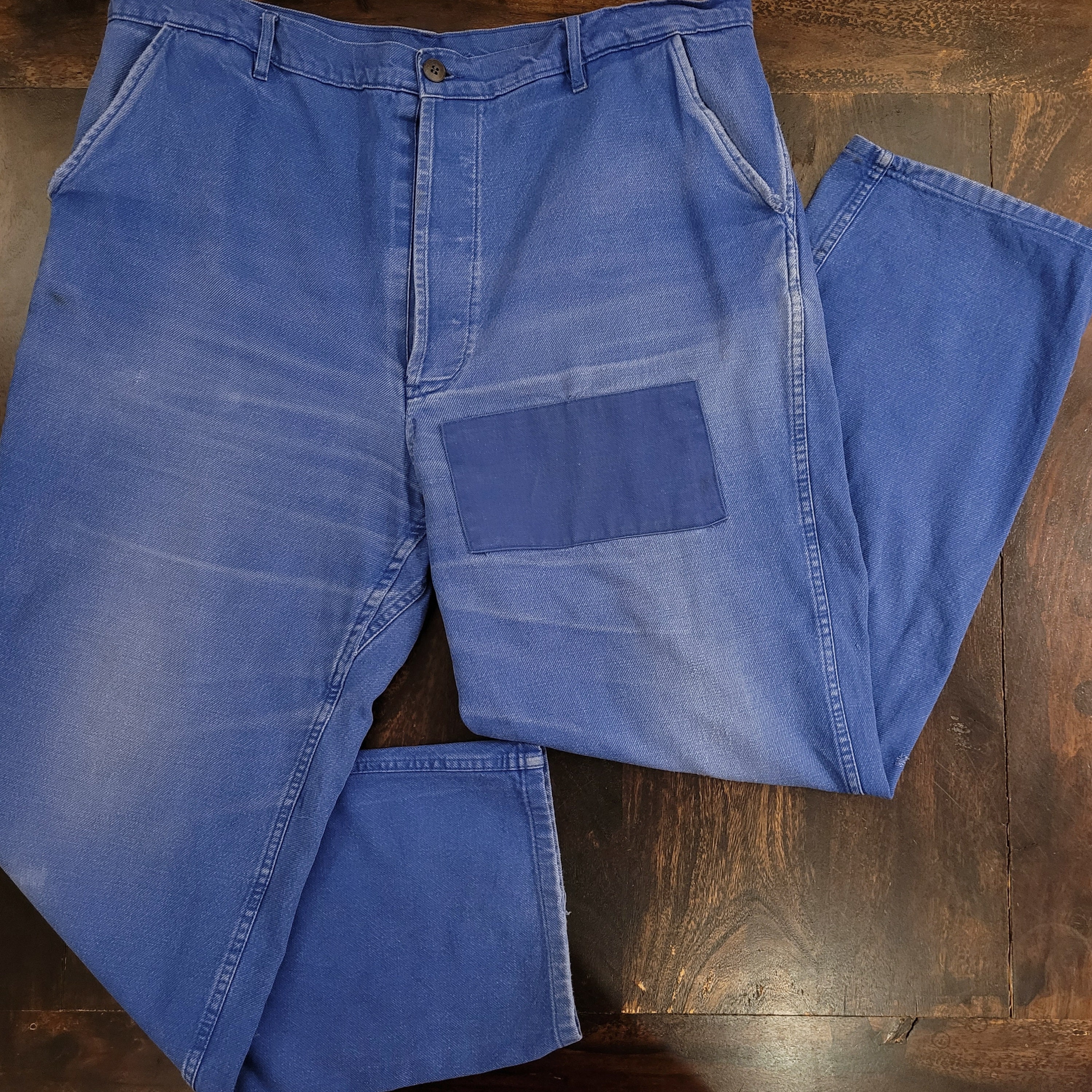 Vintage French Blue Patched Work Pants Bleu De Travail Size XL - Etsy