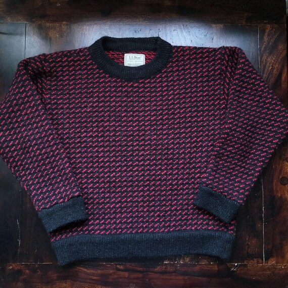 Vintage 80's L.L. Bean Wool Birdseye Sweater Red/charcoal
