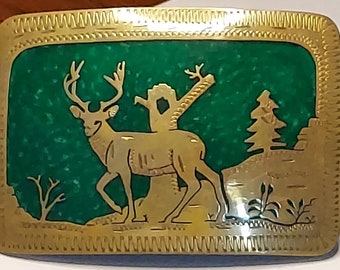 Johnson & Held Hand Crafted Buck Deer Belt Buckle Hunter Nature Vtg 70s