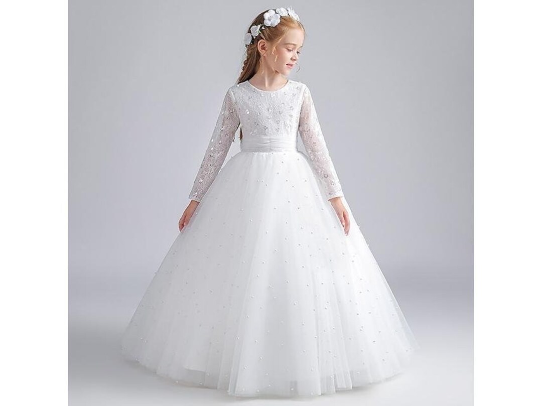Little Kids Girls' White Party Dress With Long Sleeves Etsy
