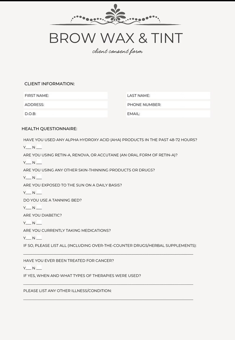 Esthetician Client Consent Forms Brow Tint and Brow Lamination Bundle ...