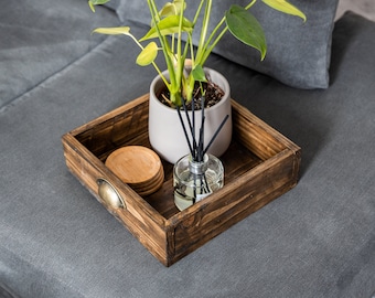 Handmade Rustic Wood Serving Tray With Two Brass Effect Handles/Recycled Pallet Wood/ Farmhouse Indoor Home Decor/Gift For Her and Him
