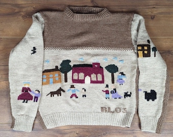 Vintage 80-tals Ralph Lauren Polo ulltröja Scenic Church Small/Medium Crewneck