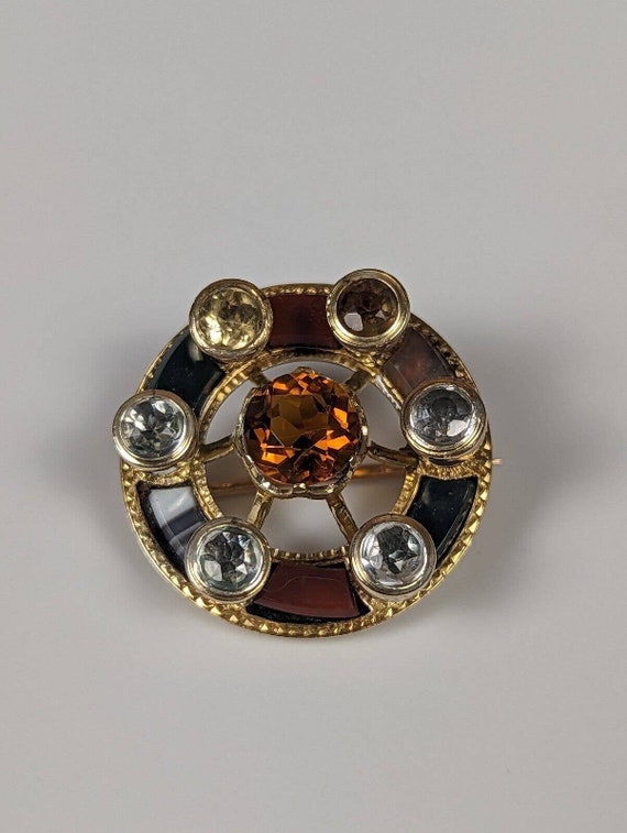 Antique Victorian Scottish Brooch 14k Gold - Topaz