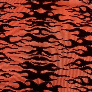 4 Way Stretch Power Mesh Fabric With Flame Flock Glitter| Spandex Palace Orange