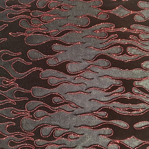 4 Way Stretch Power Mesh Fabric With Flame Flock Glitter| Spandex Palace " Showing Direction of Flame" Orange