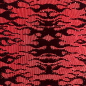 4 Way Stretch Power Mesh Fabric With Flame Flock Glitter| Spandex Palace Red