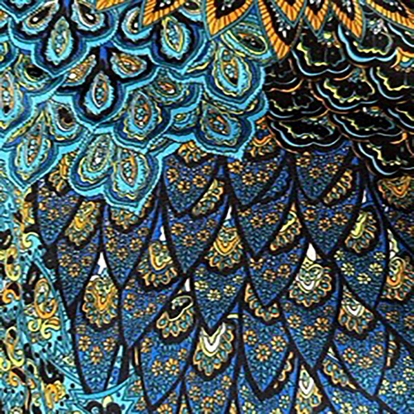 Stretch Polyester Spandex Fabric with Paisley Peacock Motif | Spandex Palace