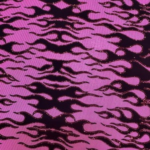 4 Way Stretch Power Mesh Fabric With Flame Flock Glitter| Spandex Palace Hot Pink