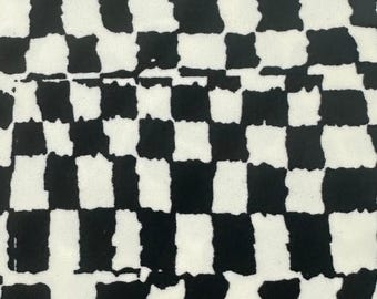 Checkered Print Polyester Spandex Fabric, Black White, 4 Way Stretch, by the Yard