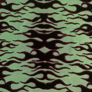 4 Way Stretch Power Mesh Fabric With Flame Flock Glitter| Spandex Palace Lime