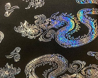 Stretch Nylon Spandex Fabric with Asian Dragon Hologram  | Spandex Palace