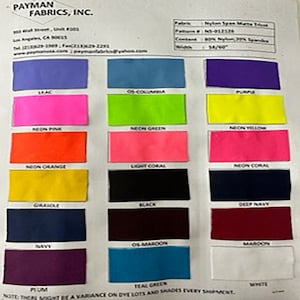 Nylon Spandex 4-Way Stretch Matte Tricot Color Card | Spandex Palace