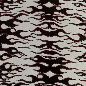 4 Way Stretch Power Mesh Fabric With Flame Flock Glitter| Spandex Palace White
