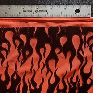 4 Way Stretch Power Mesh Fabric With Flame Flock Glitter| Spandex Palace " Showing Direction of Flame" Orange