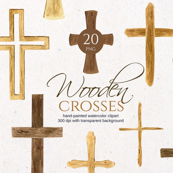Wooden watercolor cross clipart Spring wood crosses Religious easter clipart Baptism cross First communion clipart For Baptism invitations