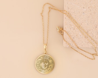 Collar con dije de Piscis para mujer en oro de 14 quilates, colgante astrológico hecho a mano, joyería personalizada de Piscis con diseño de sirena, regalo para ella.