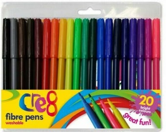 Colouring Felt Tip Pens - Pack Of 20 Assorted Colours Art Children Adult Craft