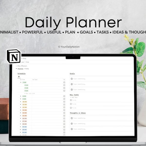Plantilla de noción de planificador diario, Planificador diario digital, Planifique sus días, Establezca sus días en una dirección, Logre sus objetivos, Vacíe su mente