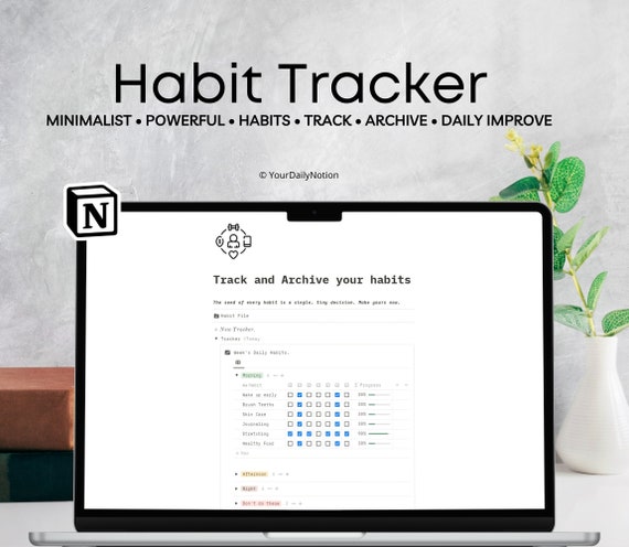 Habit Tracker Notion Template, Digital Habit Tracker, Habit Archive, Record your Habits , Improve your Habits, Achieve your Goals