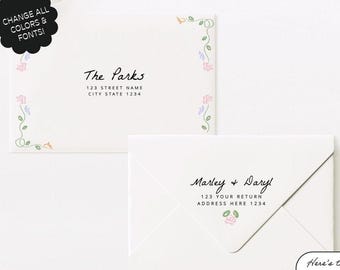 PRINTABLE ENVELOPE TEMPLATE, Addressed Wedding Invitation Envelope, Whimsical, Quirky Illustration, Envelope Hand Drawn, Floral Wedding