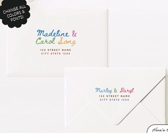 PRINTABLE ENVELOPE TEMPLATE, Addressed Wedding Invitation Envelope, Whimsical, Quirky Illustration, Envelope Hand Drawn, Colorful, Rainbow