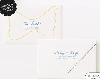 PRINTABLE ENVELOPE TEMPLATE, Addressed Wedding Invitation Envelope, Whimsical, Quirky Illustration, Envelope Hand Drawn, Bow Tie Pasta