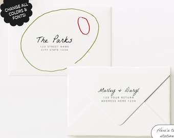 PRINTABLE ENVELOPE TEMPLATE, Addressed Wedding Invitation Envelope, Whimsical, Quirky Illustration,  Envelope Hand Drawn, Olive