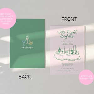 Rehearsal Dinner Invitation Template, Dinner Party Invite, Wedding Rehearsal, Hand Drawn, Quirky Illustrations, Dinner Table, Cocktails | 49