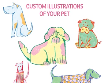 Custom Pet Portrait, Personalized Pet Illustration | Scribble style, Hand Drawn, Retro Pet Portrait, Whimsical illustration
