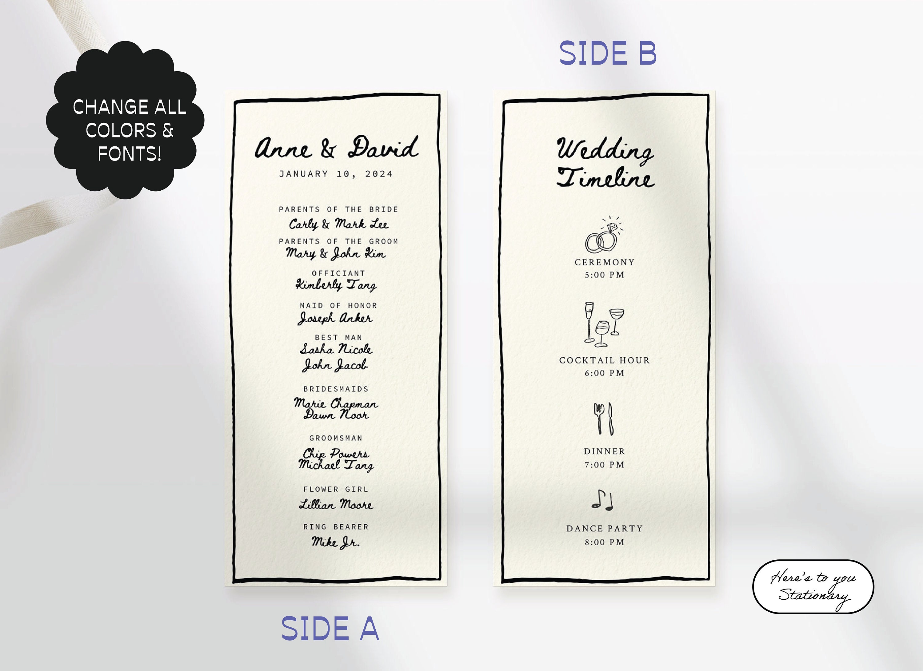 Wedding Program Template, Order of Ceremony, Hand Drawn Border, Quirky ...
