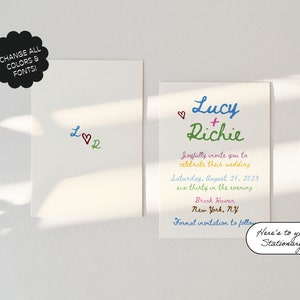 Colorful Chic Save The Date Template, Handwritten Font, Rainbow, Whimsical, Watercolor Writing, Simple, Editable | 81