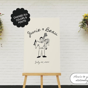 Welcome Sign Template, Cute People Retro Style, Hand Drawn Scribble Illustration, Quirky Reception Sign, Illustrated Event Sign | 87