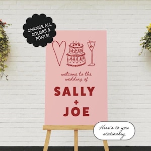 Welcome Sign Template, Summer Wedding, Illustrated Sign, Hand Drawn Wedding Stationery, Unique Modern Colorful Wedding Sign