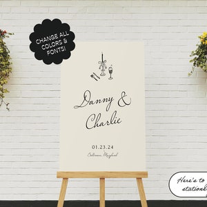 Può includere: Un cartello di annuncio di matrimonio con sfondo bianco e testo nero. Il cartello dice "Danny & Charlie" e "01.23.24 Baltimore, Maryland".