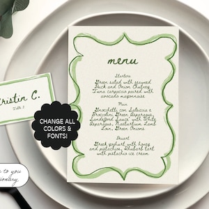 Edytowalny ręcznie rysowany szablon menu + wizytówki, kolorowe ręcznie pisane menu, ręcznie malowane artykuły papiernicze na wesele, wizytówka na wesele | 33