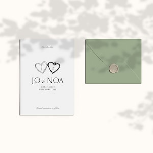 Editable Wedding Save the Dates Template, Whimsical, Hand Drawn Illustration, Minimalistic, Heart Locket, Initials, Digital download | 36