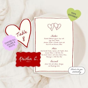 Menu + Place Card + Table Number Template, Hand drawn & Handwritten Menu, Whimsical Dinner Party, Wedding Menu, Modern Wedding, Cute | 90