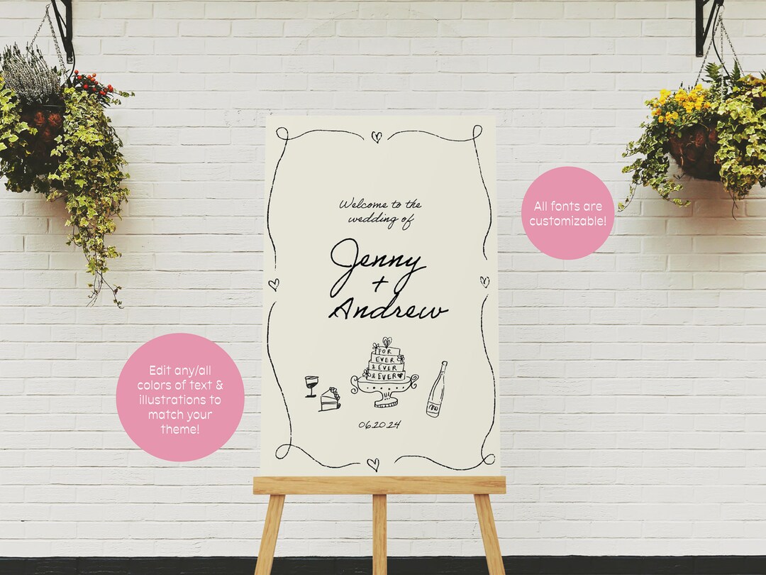 Wedding Welcome Sign Template, Handwritten Event Sign, Hand Drawn, Cake ...