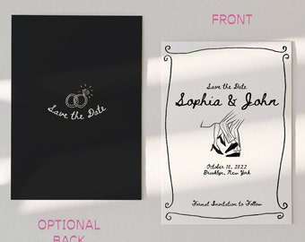 Hand Drawn Wedding Save The Date Template, Illustrated Engagement Ring, Dancing Couple, Wedding Stationary, Handwritten, Editable | 41
