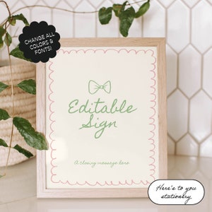 Quirky Sign Template, Customizable Sign, Cards and Gifts Sign, Baby Shower, Drinks Sign, Hand Drawn, Handwritten Fonts, Bow, Editable | 99