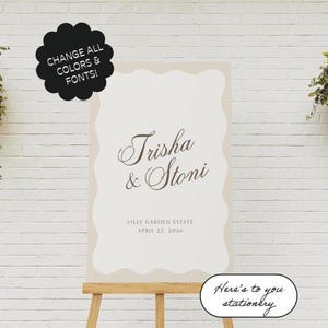 Wavy Welcome Sign Template, Wave Wedding Sign, Modern Wedding, Scalloped Edge Sign, Welcome Wedding Sign, Fun Welcome Sign | 12e