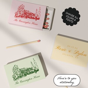 CUSTOM Venue Matchbook Favor templates, Personalized Matches, Wedding Gift, Wedding Party Favor, Hand Drawn, Scribble Illustration  | 92