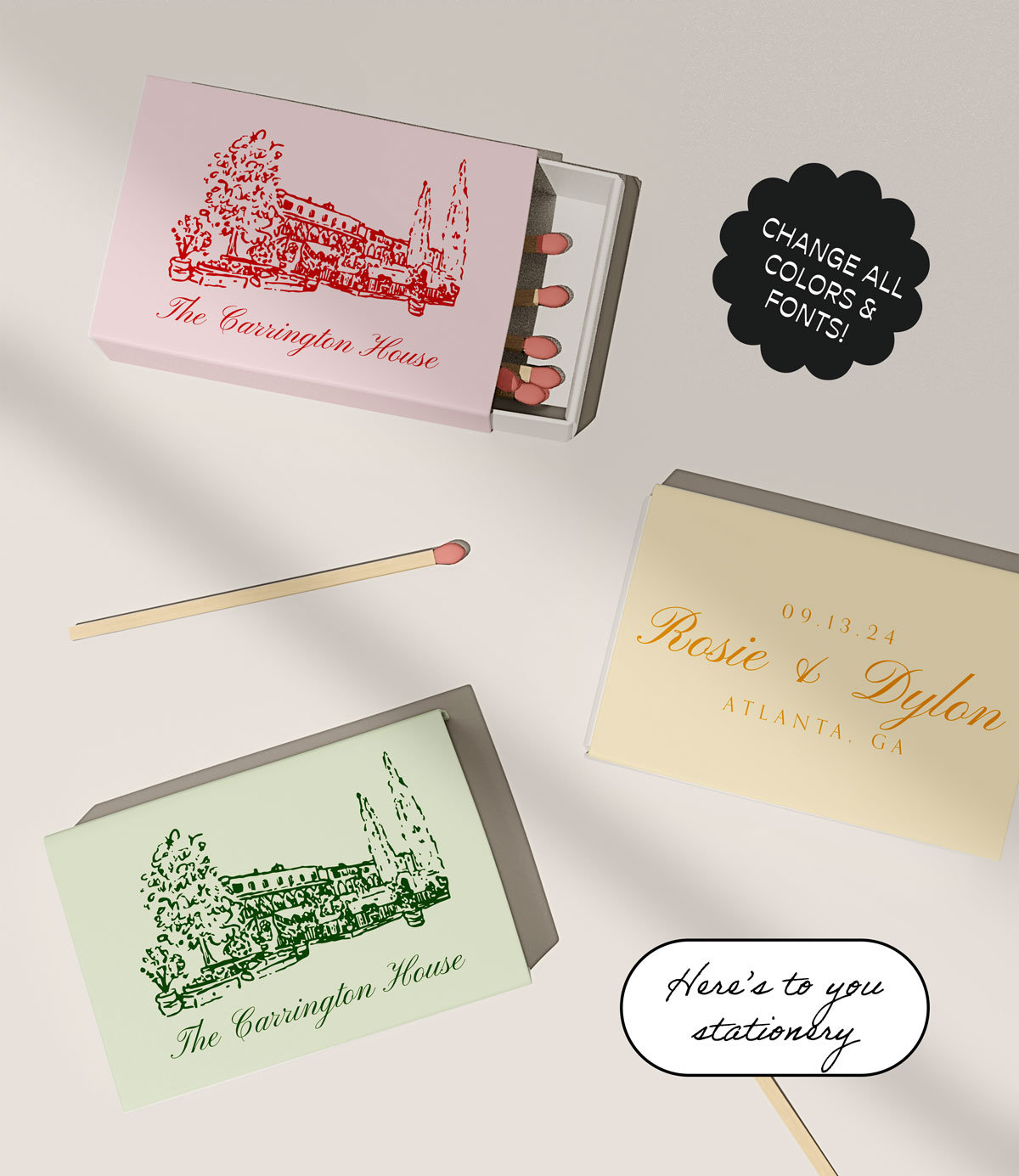 CUSTOM Venue Matchbook Favor templates, Personalized Matches, Wedding Gift, Wedding Party Favor, Hand Drawn, Scribble Illustration  | 92
