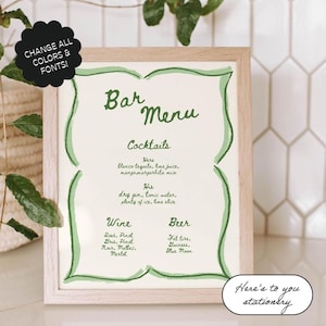 Signature Drinks Sign Template, Custom Cocktail, Handwritten, Whimsical Wedding Menu, Hand Drawn, Wavy Border, Bar Menu, Cocktail Sign | 33