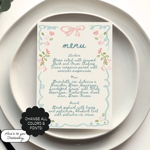 Editable Hand Drawn Menu Template, Colorful Floral Menu, Garden Party, Colorful, Handwritten, Wedding Stationery, Quirky Menu | 08